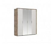 Шкаф Джулия 4-х дверный с 2 зеркалами (Дуб крафт серый/Белый глянец)