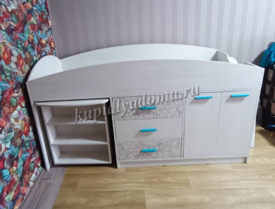 Кровать-чердак мини с выкатным столом Каприз-11 (Анкор белый/Паутинка)